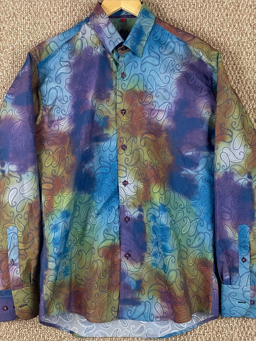 Luchiano Visconti Shirt Mens Medium Psychedelic Paisley Trippy  Long Sleeve T211